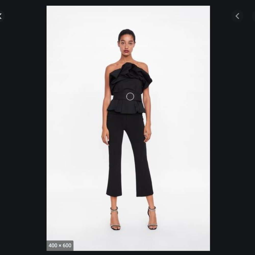 Zara Black Strapless Flowy Belted Top